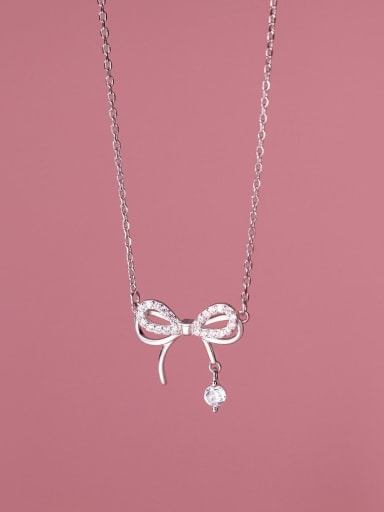 925 Sterling Silver With Delicate Bowknot Birthday Necklaces