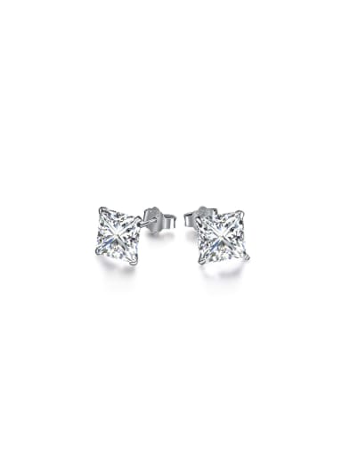 925 Sterling Silver With White Gold Plated Delicate Square Stud Earrings