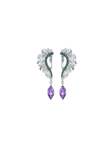 925 Sterling Silver With White Gold Plated Delicate Feather Stud Earrings