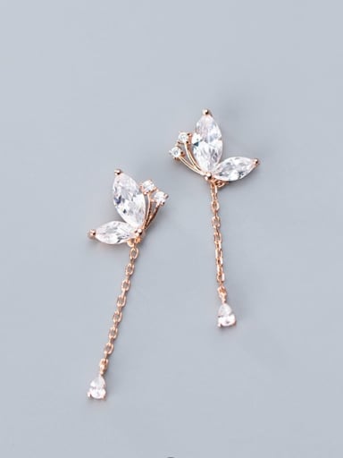 925 Sterling Silver With Rose Gold Plated Delicate Butterfly Drop Earrings