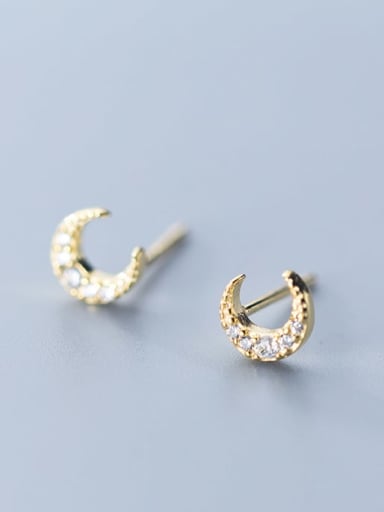 925 Sterling Silver With 18k Gold Plated Delicate Moon Stud Earrings