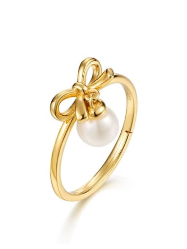 925 Sterling Silver With Freshwater Pearl Cute Bowknot Free size Ring