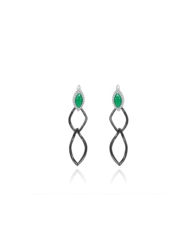 925 Sterling Silver With  Raw Crystal Geometric Drop Earrings