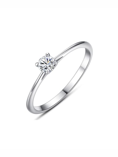 925 Sterling Silver With 4mm Cubic Zirconia Delicate Round Solitaire Ring