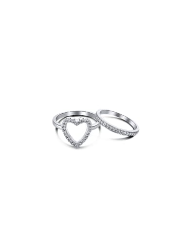 925 Sterling Silver With White Gold Plated Delicate Heart Wedding Stacking Rings