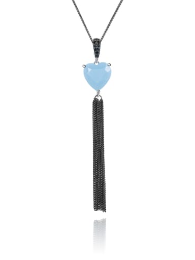 925 Sterling Silver With Gemstone Tassel Necklaces