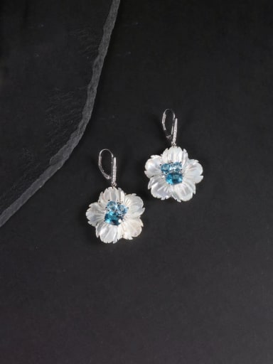 925 Sterling Silver With White Gold Plated Exaggerated Flower Drop Earrings