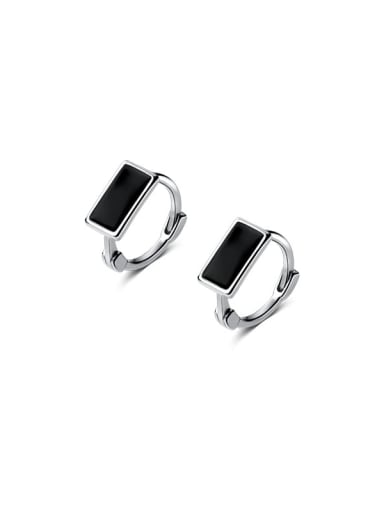 925 Sterling Silver With Enamel Geometric  Hoop Earrings