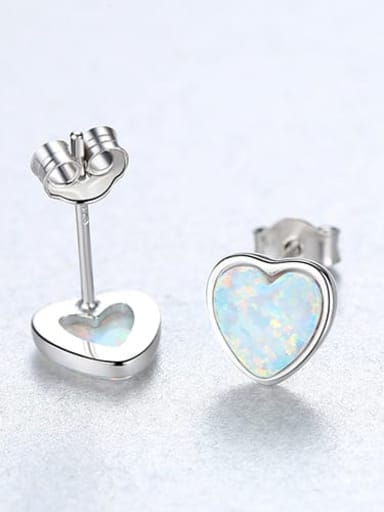 925 Sterling Silver With  Opal Simplistic Heart Stud Earring