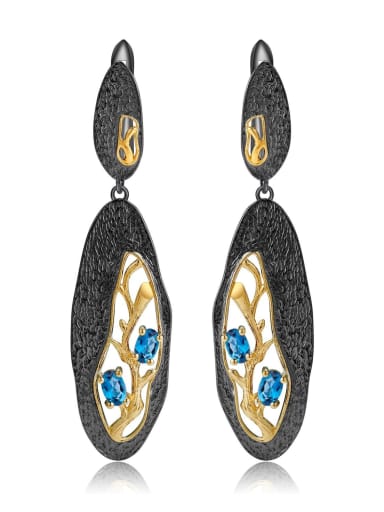 925 Sterling Silver With 18k Gold Plated Vintage Geometric Drop Earrings