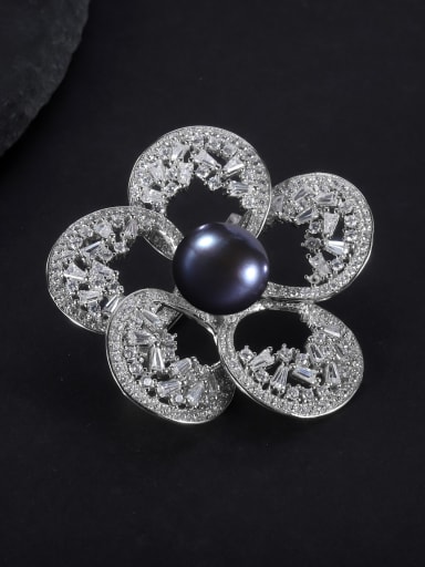 925 Sterling Silver With White Gold Plated Delicate Flower Brooches