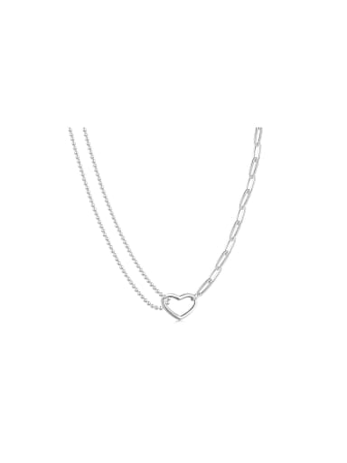 925 Sterling Silver With White Gold Plated Simplistic Heart Necklaces