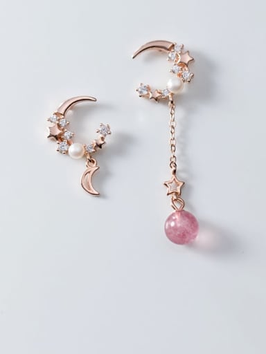 925 Sterling Silver With 18k Gold Plated Delicate Moon Drop Earrings