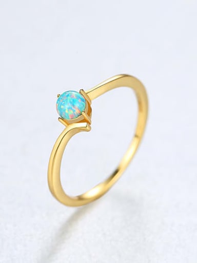 925 Sterling Silver With Opal Delicate Round Solitaire Ring