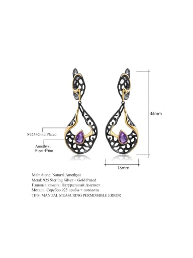 925 Sterling Silver With 18k Gold Plated Vintage Geometric Drop Earrings