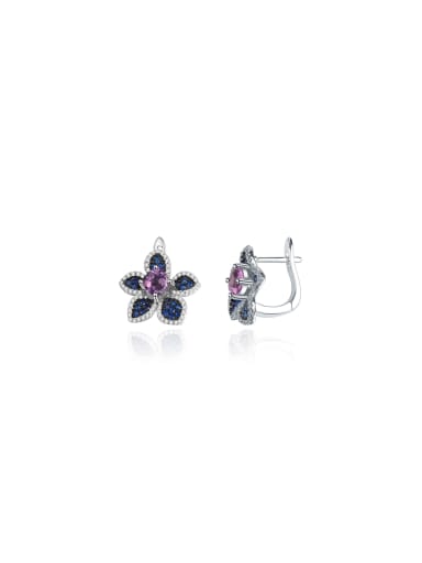 925 Sterling Silver With White Gold Plated Delicate Flower Earrings