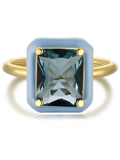 925 Sterling Silver With 18k Gold Plated Epoxy Vintage Geometric Solitaire Rings