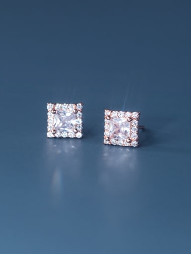 Stainless Steel With Rose Gold Plated Delicate Square Stud Earrings