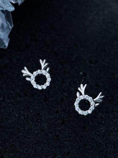 925 Sterling Silver With Cubic Zirconia Antlers Stud Earrings