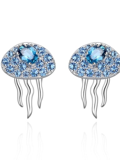 925 Sterling Silver With White Gold Plated Delicate jellyfish Stud Earrings