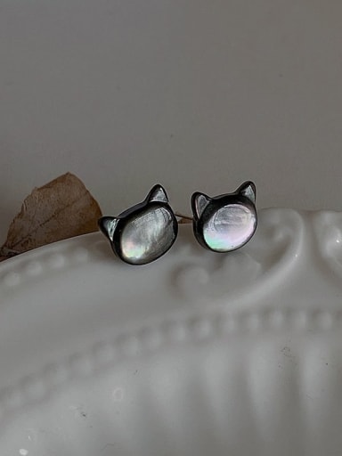 925 Sterling Silver With Shell Cat Stud Earrings