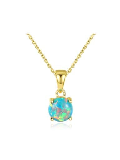 925 Sterling Silver With Opal Simplistic Round Necklaces