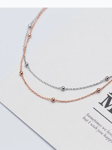 925 Sterling Silver With Rose Gold Plated bead Delicate Charm Necklaces