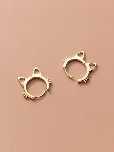 925 Sterling Silver With 18k Gold Plated Cute Cat Hoop Earrings