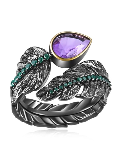 925 Sterling Silver With Gemstone Feather Statement Rings