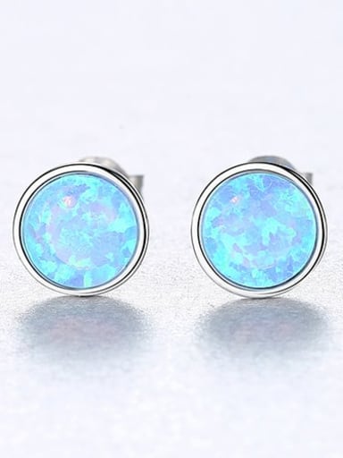 925 Sterling Silver With Opal Simplistic Round Stud Earring