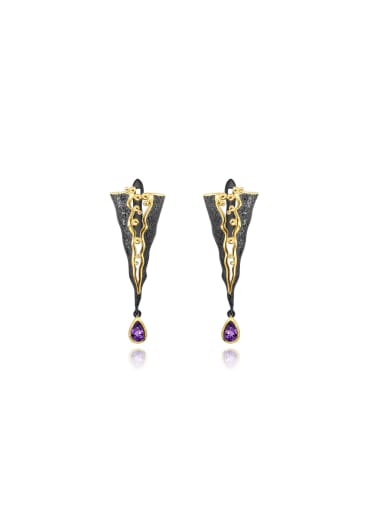 925 Sterling Silver With 18k Gold Plated Personalized Geometric Drop Earrings