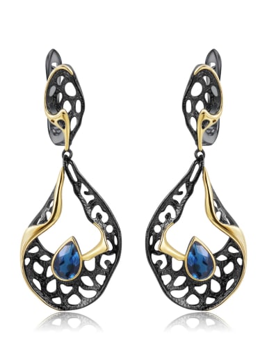 925 Sterling Silver With 18k Gold Plated Vintage Geometric Drop Earrings