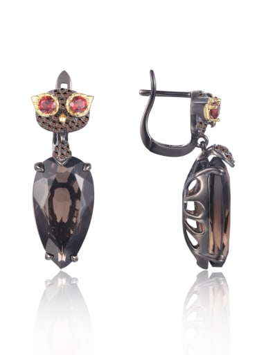 925 Sterling Silver With 18k Gold Plated Vintage Owl Drop Earrings