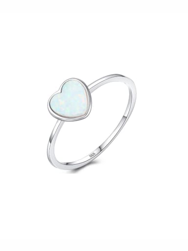 925 Sterling Silver With Opal Delicate Heart Solitaire Ring