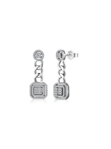 925 Sterling Silver With White Gold Plated Delicate Geometric Drop Earrings