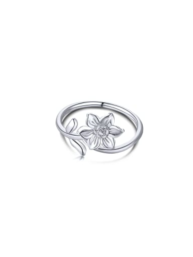 925 Sterling Silver With White Gold Plated Delicate Flower Band Rings