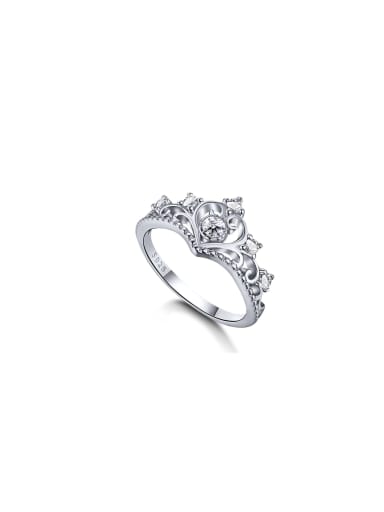 925 Sterling Silver With White Gold Plated Delicate Crown Engagement Rings