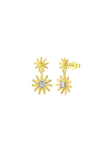 925 Sterling Silver With 18k Gold Plated Delicate Flower Drop Earrings