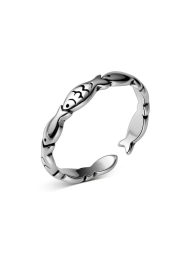 925 Sterling Silver With Antique Silver Plated Simplistic Fish Band Rings