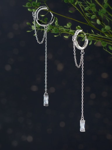 925 Sterling Silver With White Gold Plated Tassel Delicate Threader Earrings