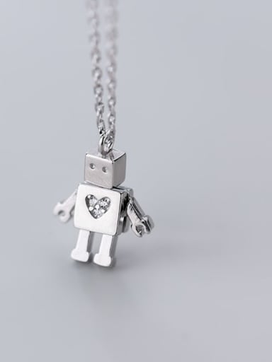 925 Sterling Silver With Cubic Zirconia Robot Necklaces