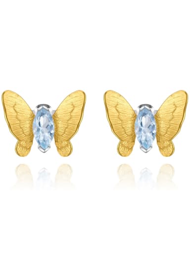 925 Sterling Silver With 18k Gold Plated Delicate Butterfly Stud Earrings