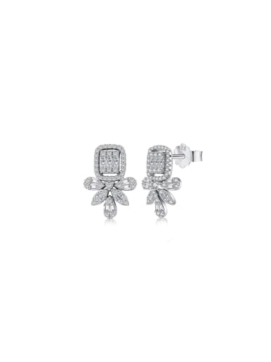 925 Sterling Silver With White Gold Plated Luxury Flower Stud Earrings