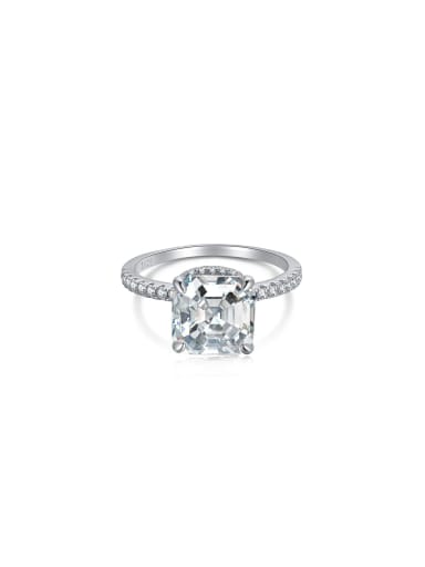 925 Sterling Silver With White Gold Plated Delicate  High Carbon Diamond Square Multistone Rings