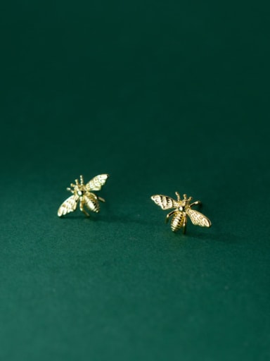 925 Sterling Silver With 18k Gold Plated Delicate Insect Stud Earrings