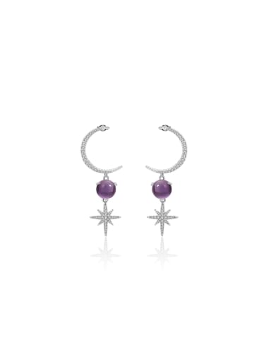 925 Sterling Silver With White Gold Plated Delicate Star Drop Earrings