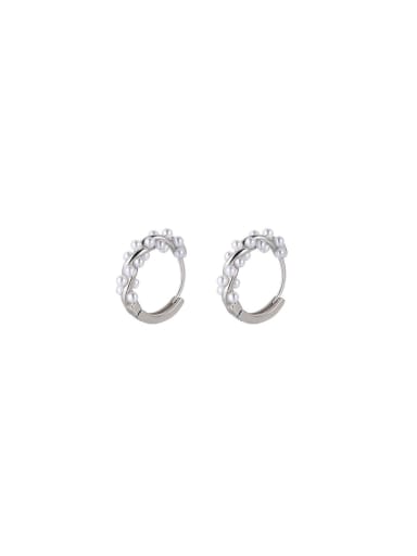 925 Sterling Silver With Artificial Pearl Hoop Earrings