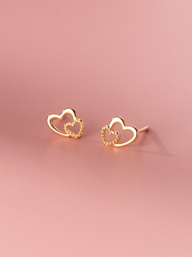 925 Sterling Silver With 18k Gold Plated Delicate Heart Stud Earrings