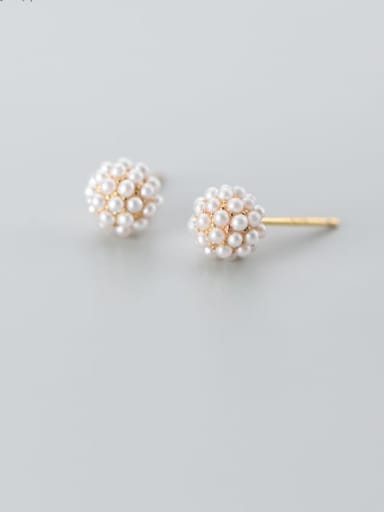 925 Sterling Silver With 18k Gold Plated Delicate Ball Stud Earrings