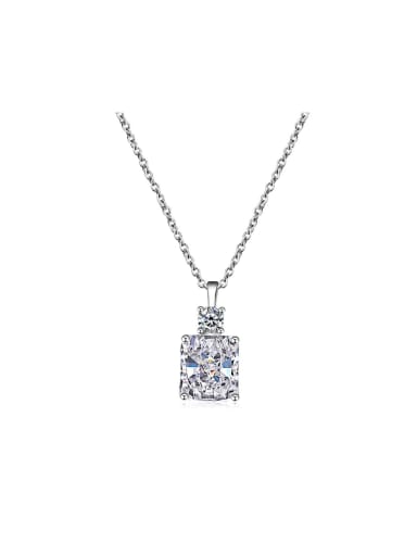 925 Sterling Silver With White Gold Plated Delicate  High Carbon Diamond Rectangle Necklaces